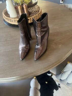 Marc Fisher Bronze Metallic Pointed Toe Ankle Booties